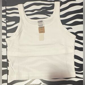 PINK Victoria's Secret White Ribbed Crop Tank
